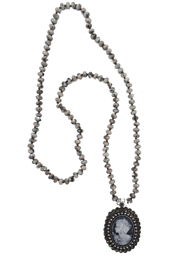 Grey Jeweled Cameo Necklace