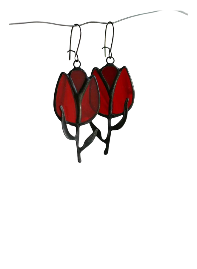 Enamel Red Tulip Earrings