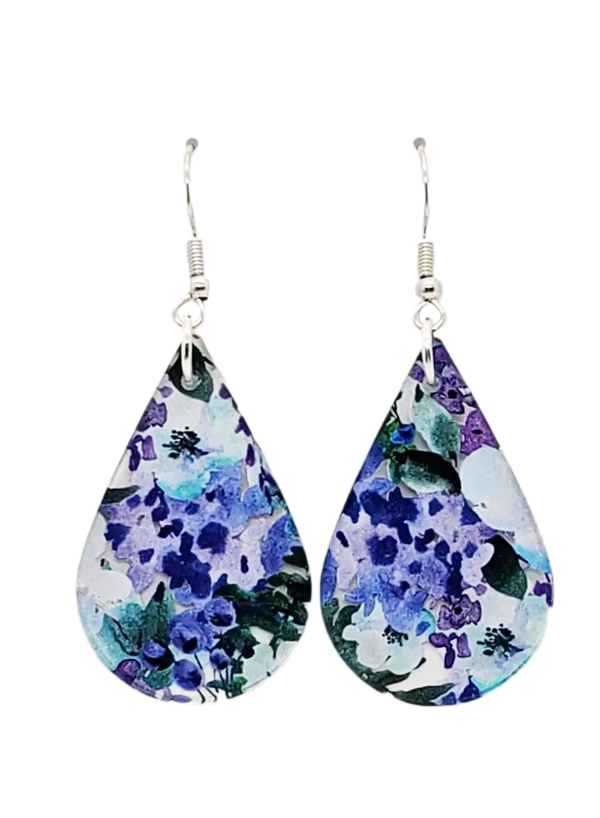 Acrylic Teardrop Blue Floral Earrings