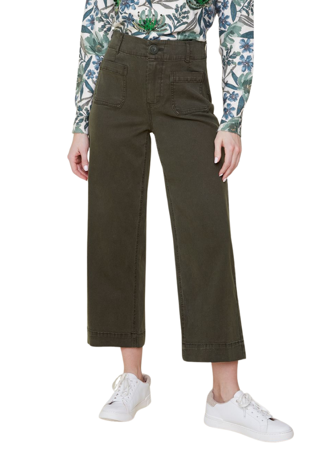 Renuar Crop Wide Leg Pant In Chive