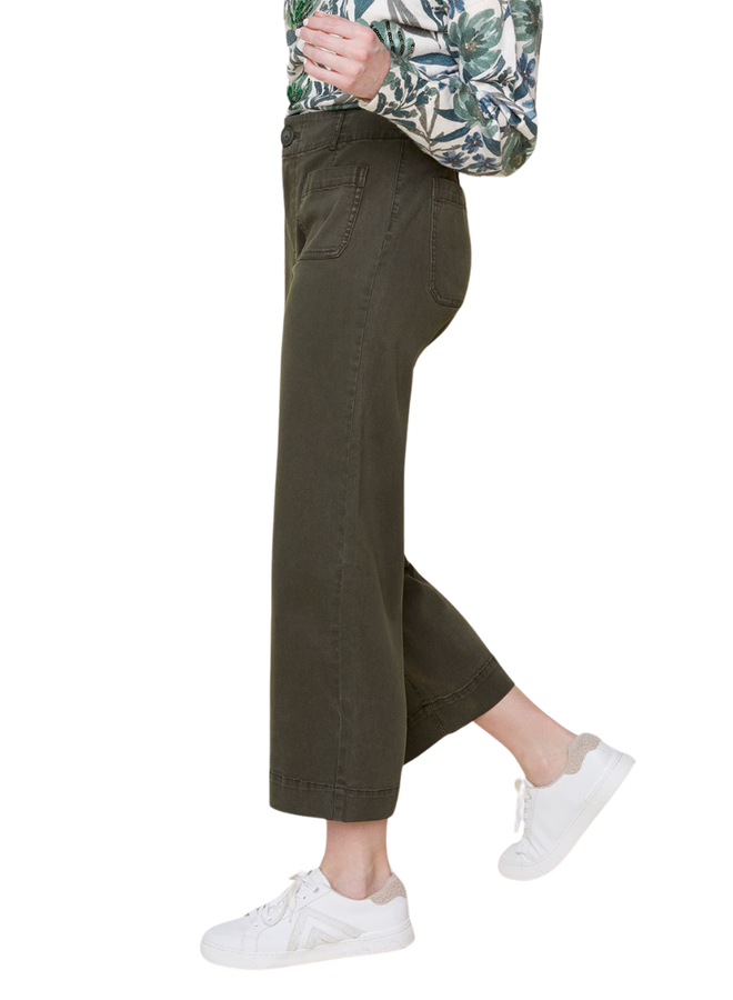 Renuar Crop Wide Leg Pant In Chive