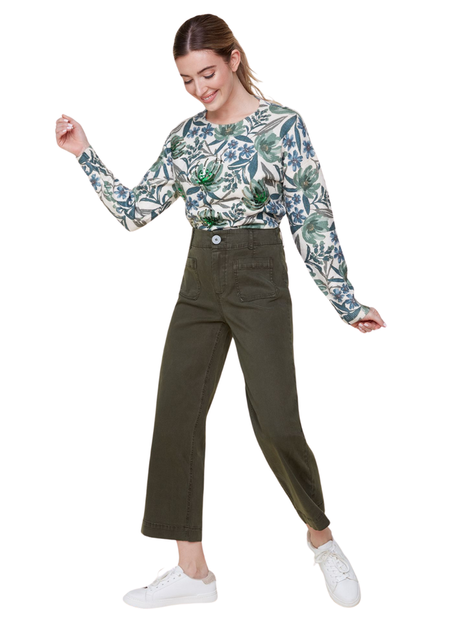 Renuar Crop Wide Leg Pant In Chive