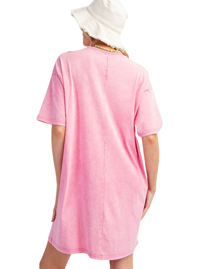 Happy Face Tee Dress In Barbie Pink