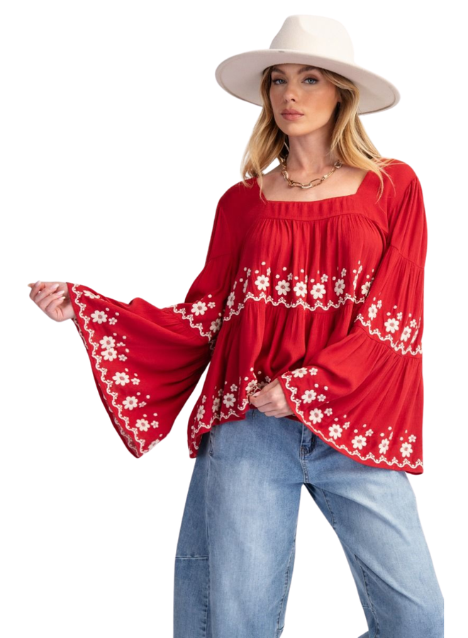 Fire Red Boho Top