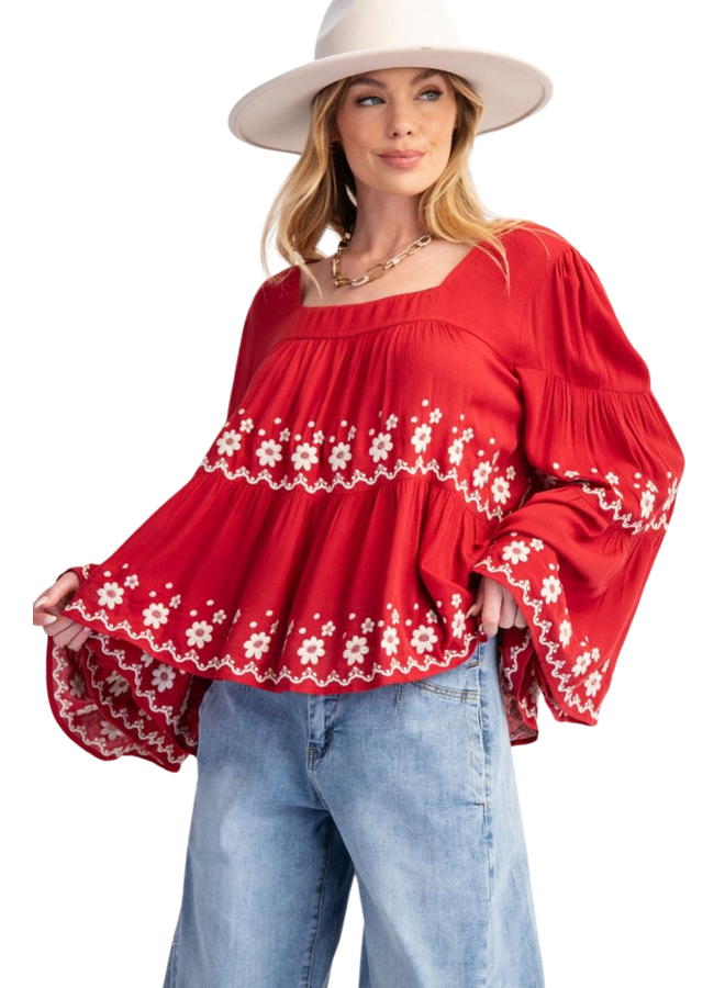 Fire Red Boho Top