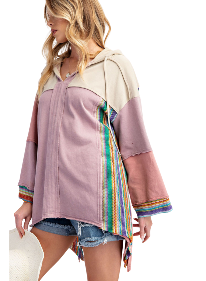 Crochet Color Block Hoodie In Lilac