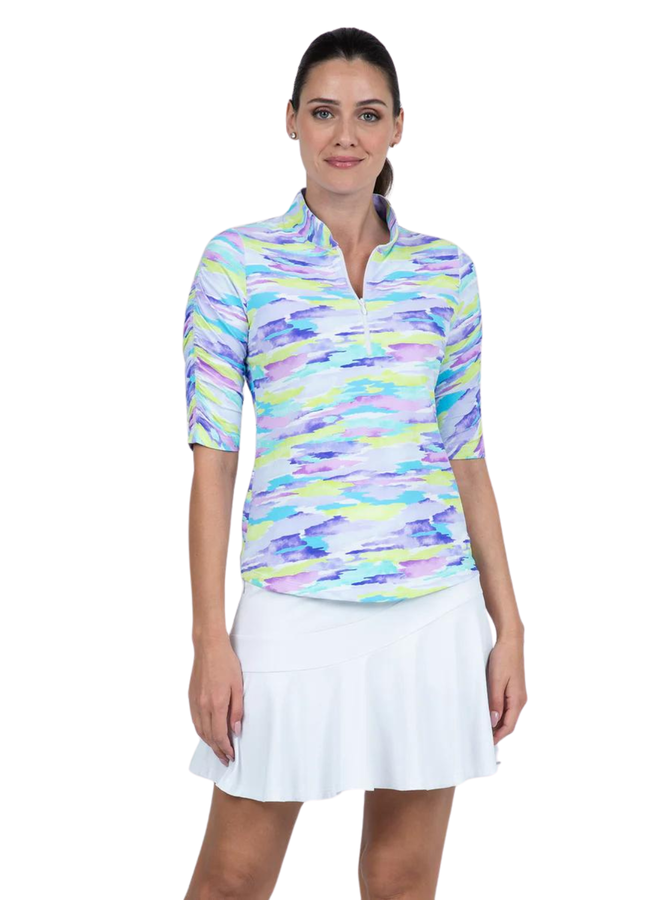 IBKUL Jessie Print Ruched Elbow Sleeve Top