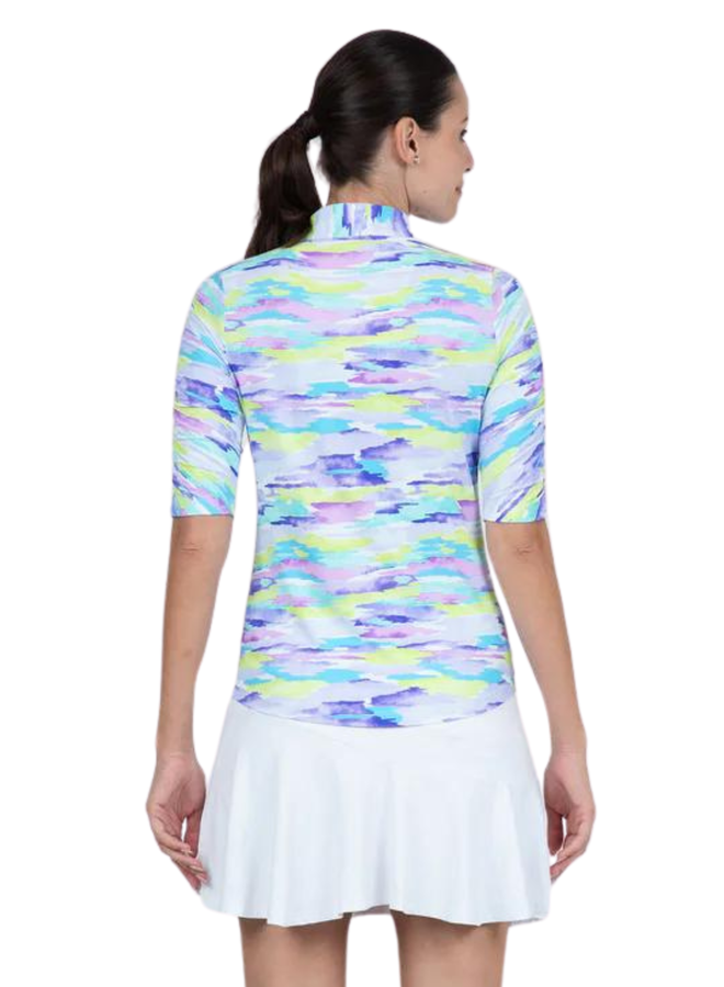IBKUL Jessie Print Ruched Elbow Sleeve Top