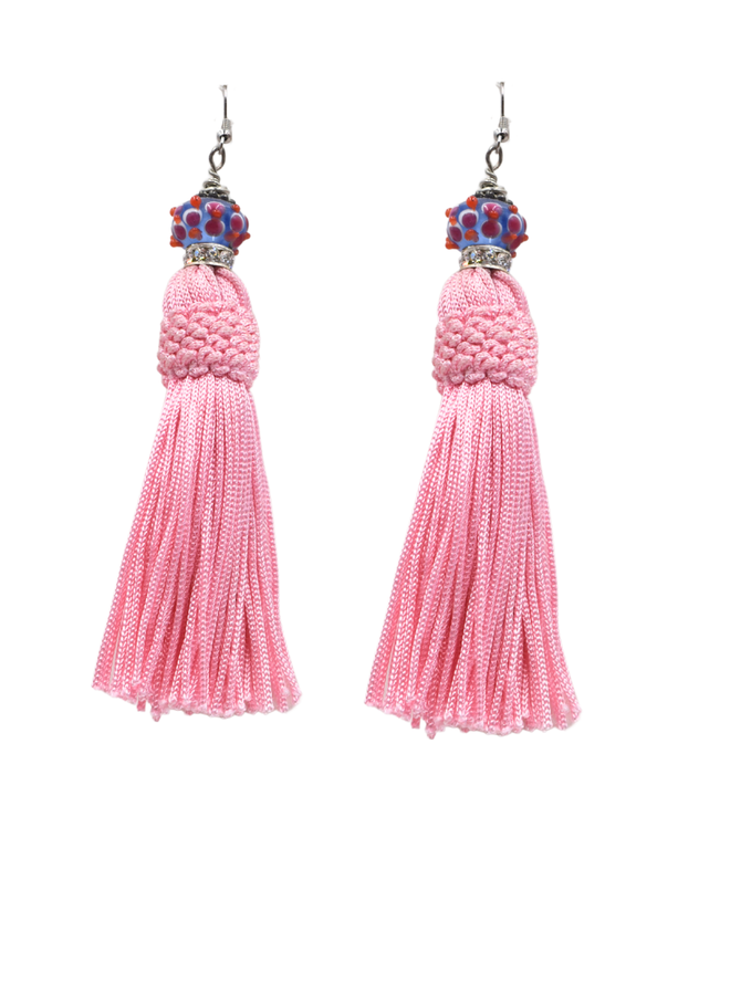 Handmade Tassel Earrings With Glass Beads on Pink Shady And Katie Shady And Katie