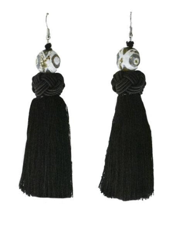 Handmade Tassel Earrings With Brown Glass Bead