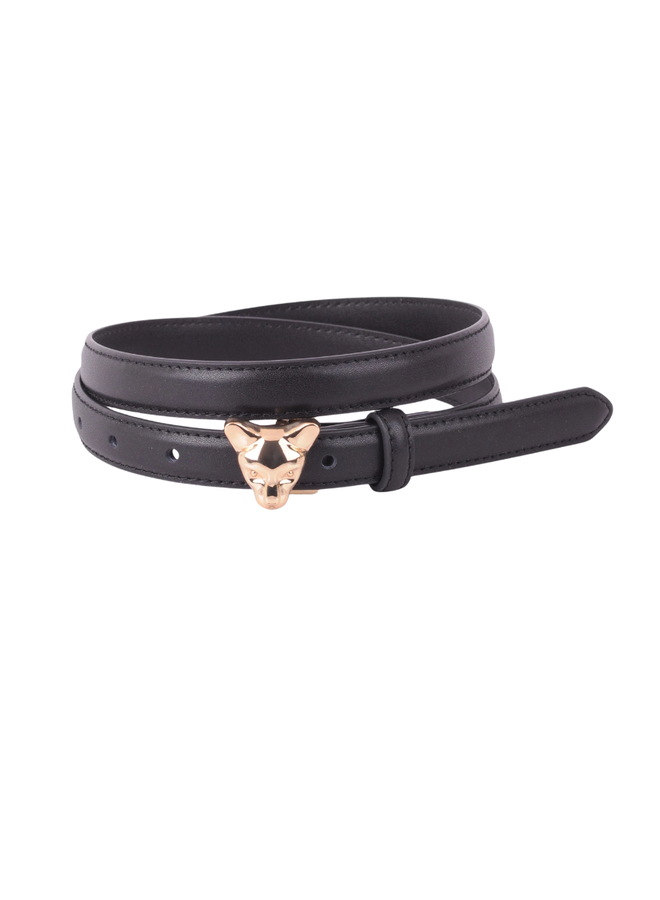 Leather Skinny Panther Buckle Belt