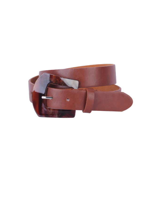 Tan Leather Belt With Tortoise Buckle