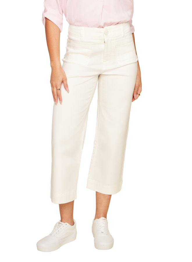 Renuar Crop Wide Leg Pant In Cream