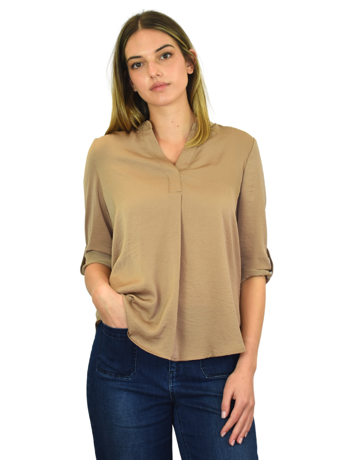 Renuar V-Neck Blouse In Tan