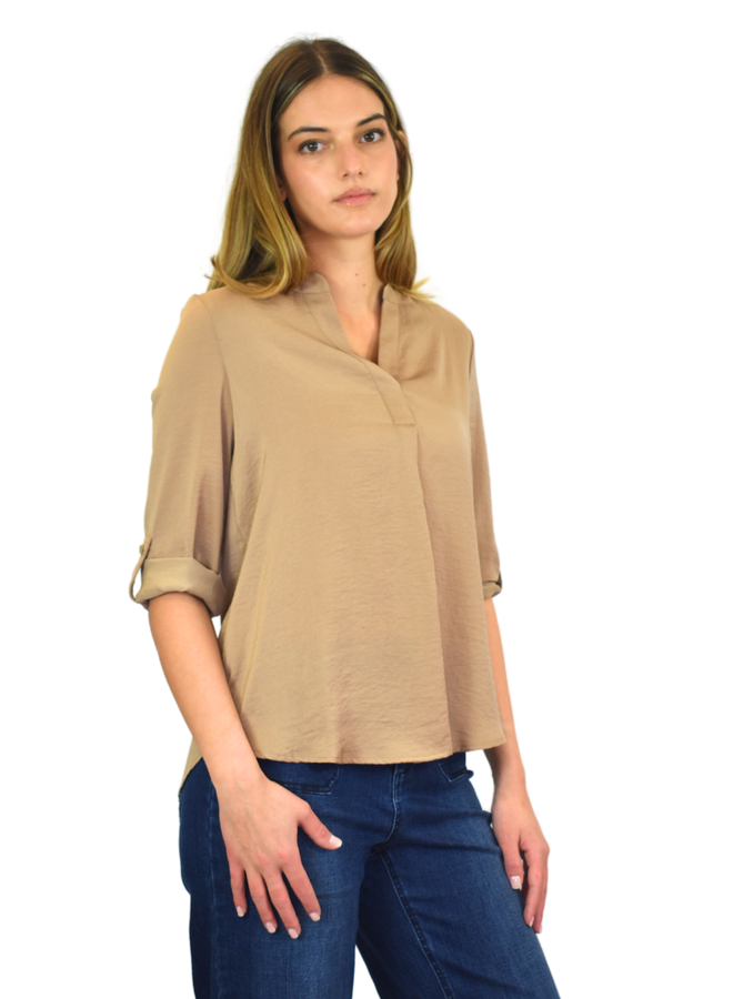 Renuar V-Neck Blouse In Tan