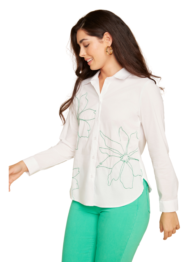 Renuar Embroidered Flower Shirt In Jade