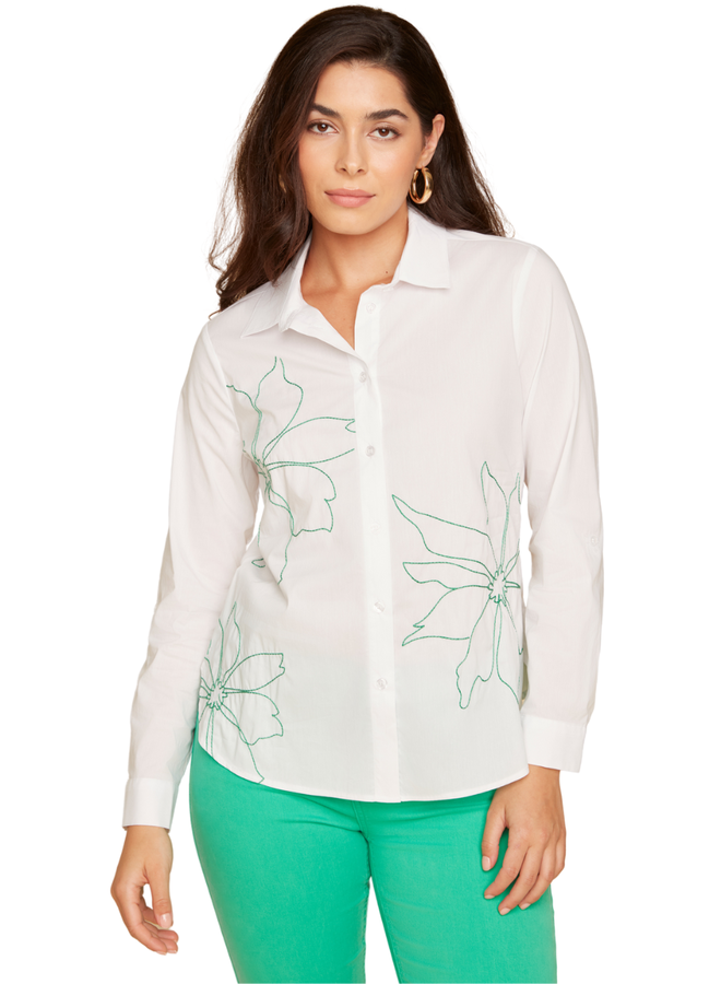 Renuar Embroidered Flower Shirt In Jade