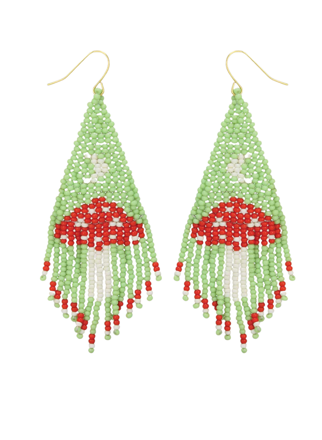 Mint Mushroom Beaded Earrings