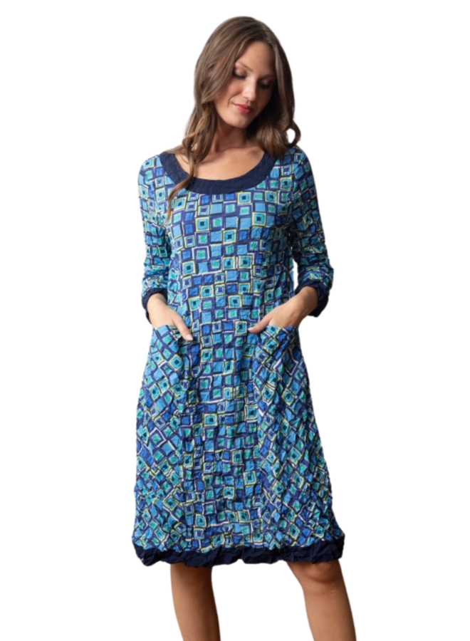 Olivia Crimped Crepe Squared Easy Dress in Lime