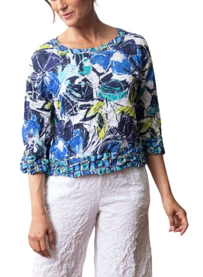 Olivia Crimped Crepe Audrey Pullover in Lime