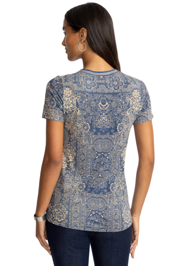 Johnny Was Janie Favorite Short Sleeve Crew Tee in Denim Print