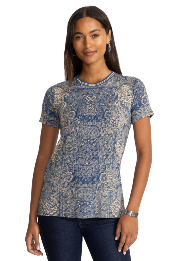 Johnny Was Janie Favorite Short Sleeve Crew Tee in Denim Print