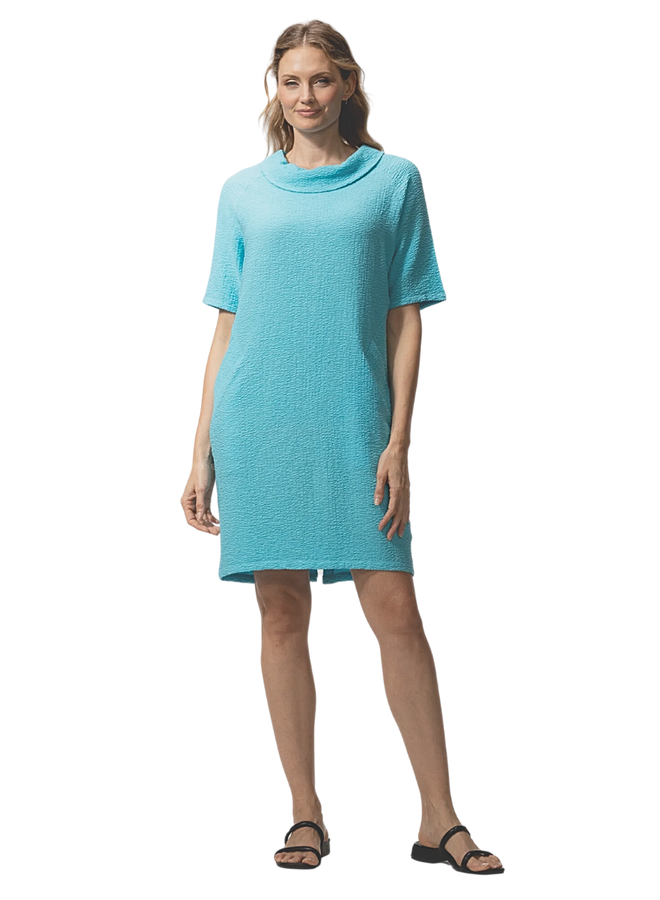 Cowl Neck Pebble Dress In Aqua