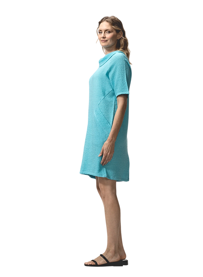 Cowl Neck Pebble Dress In Aqua