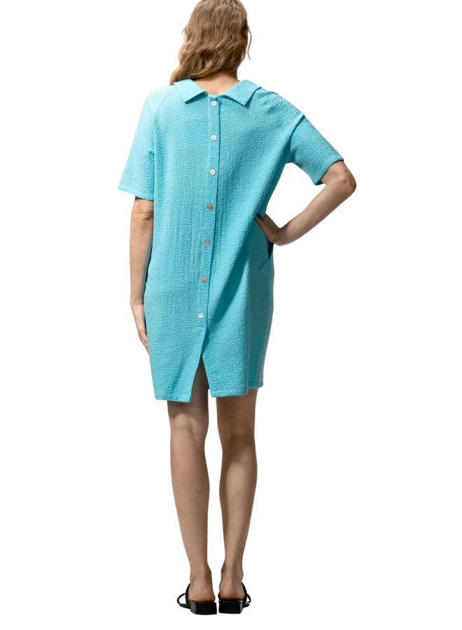 Cowl Neck Pebble Dress In Aqua