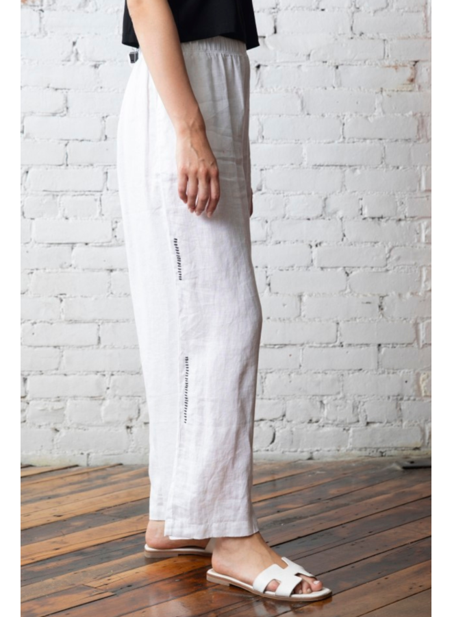 Olivia Linen Stitched Ankle Pant in White
