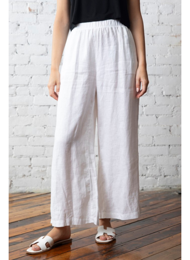Olivia Linen Stitched Ankle Pant in White