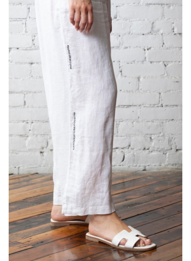 Olivia Linen Stitched Ankle Pant in White
