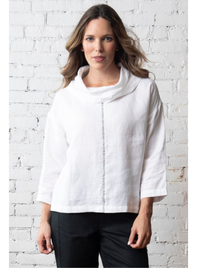 Olivia Linen Centered Stitched Cowl Top in White