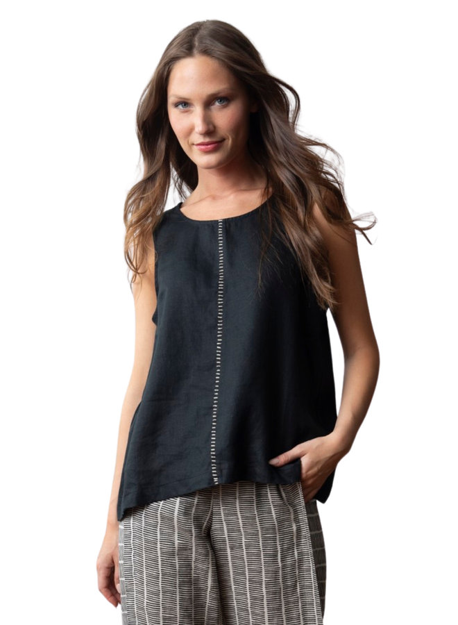 Olivia Linen Centered Stitched Tank in Black
