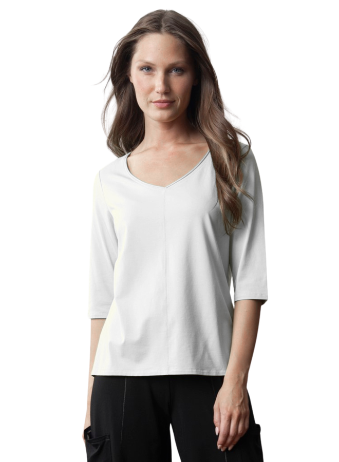 Olivia Elbow V-Neck Tee in White