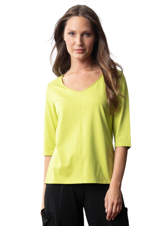 Olivia Elbow V-Neck Tee in Lime