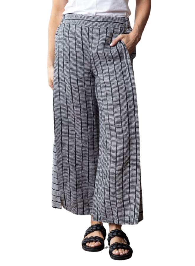 Olivia Linen Stripe Workhorse Pant in Black
