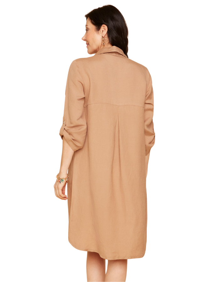 Renuar Linen Shirt Dress in Tan