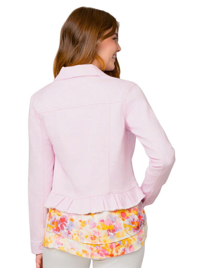 Denim Ruffle Jacket in Pink