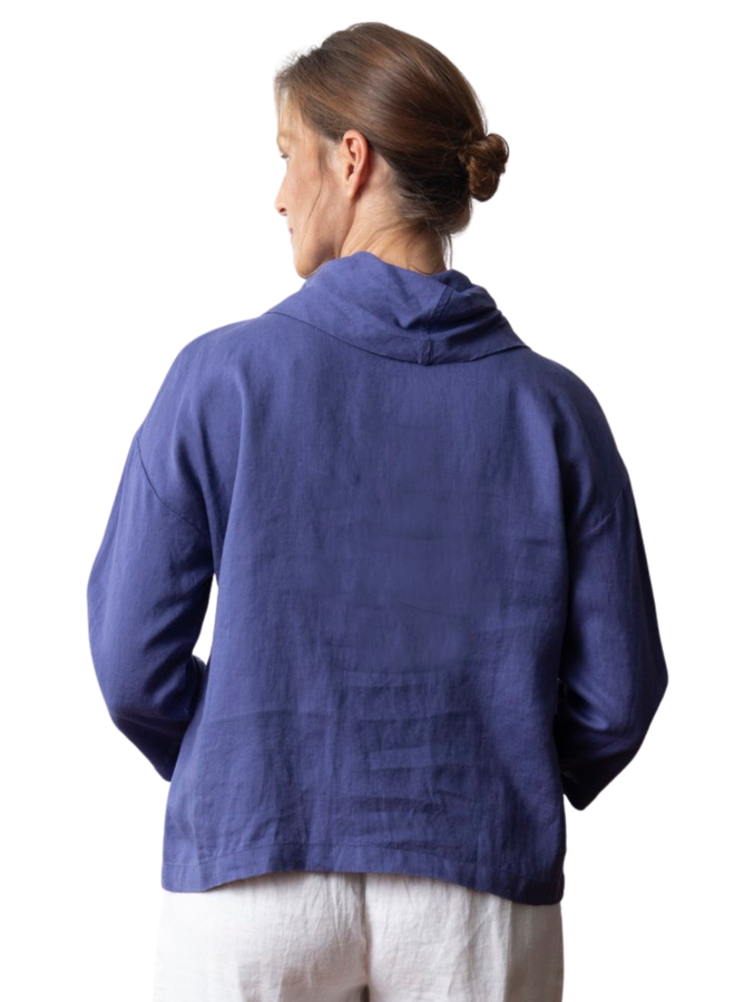 Olivia Linen Centered Stitched Cowl Top in Dusk