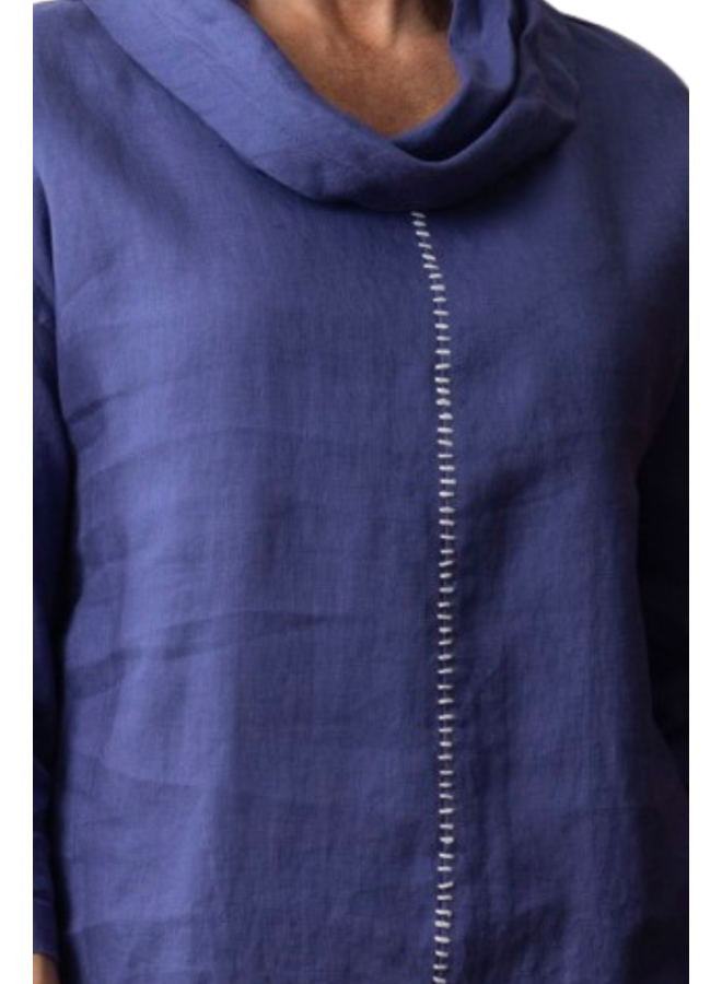Olivia Linen Centered Stitched Cowl Top in Dusk