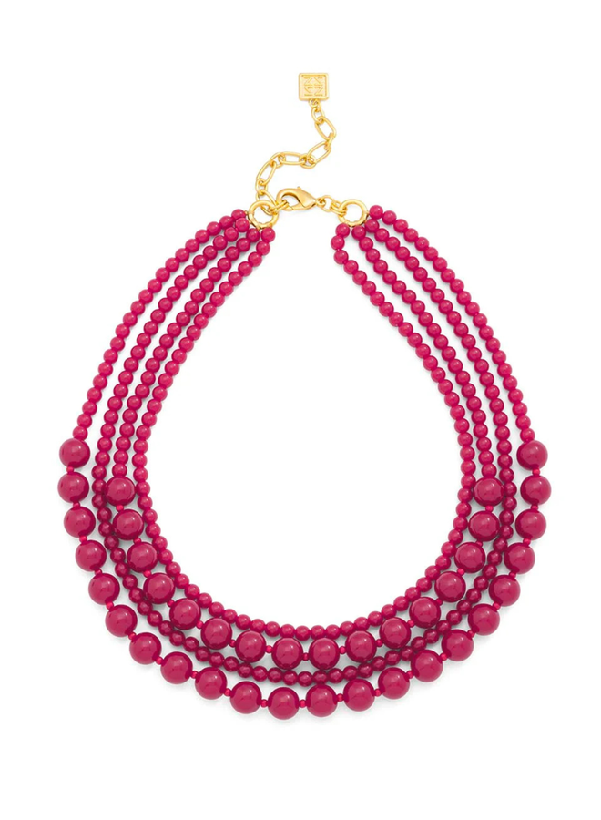 Layered Beads Collar Necklace in Hot Pink