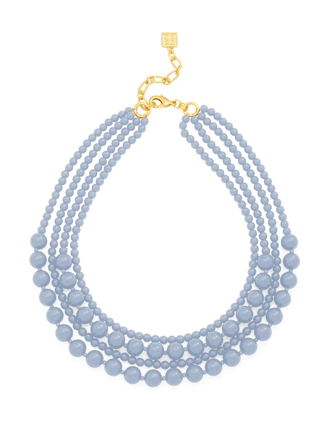 Layered Beads Collar Necklace in Light Blue