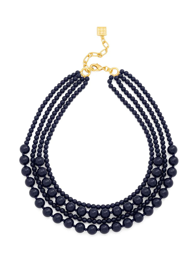 Layered Beads Collar Necklace in Navy