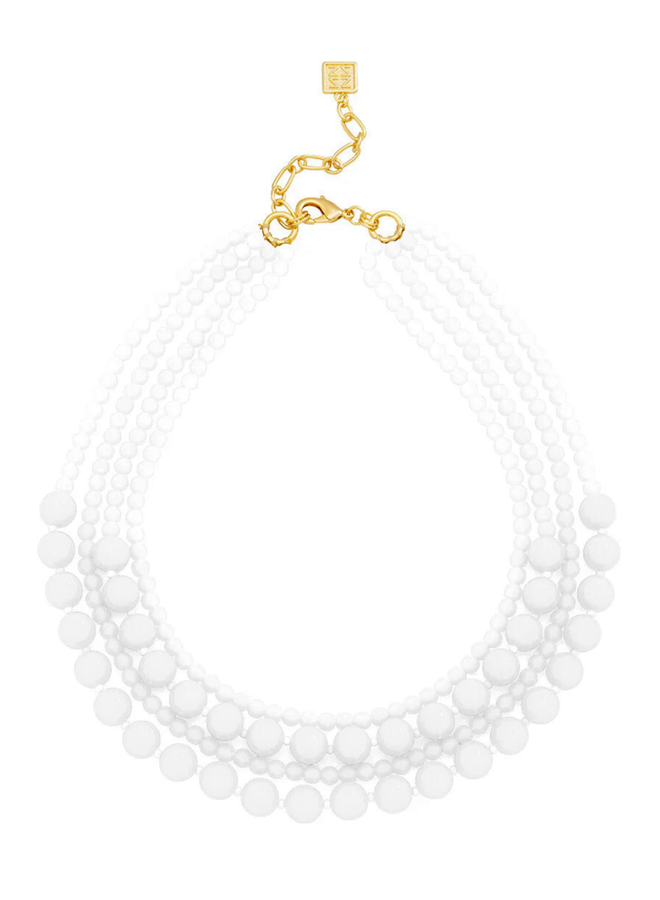 Layered Beads Collar Necklace in White
