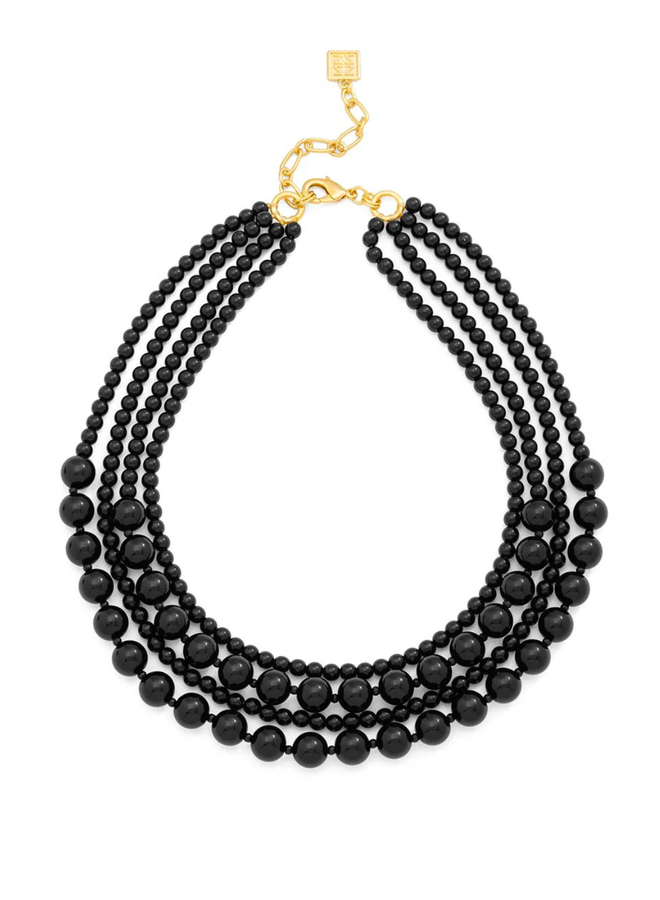Layered Beads Collar Necklace in Black