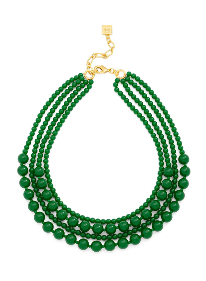 Layered Beads Collar Necklace in Emerald