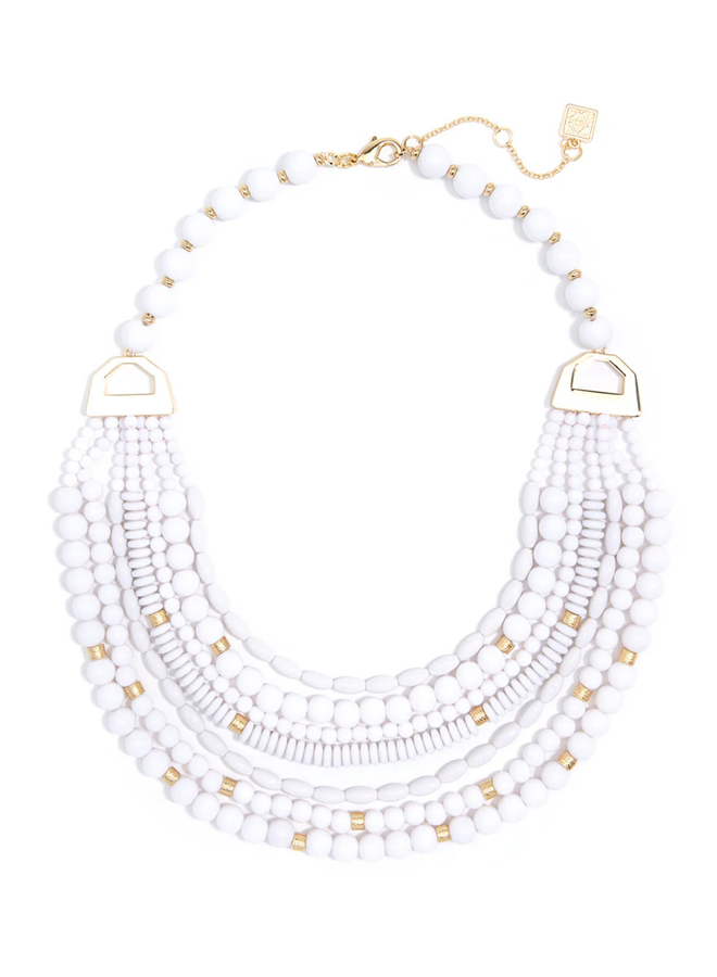 Mixed Beads Bib Necklace in White