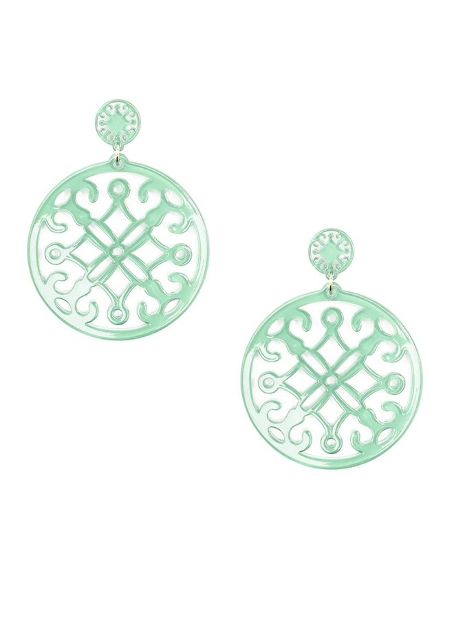 Circle Resin Statement Earrings in Mint