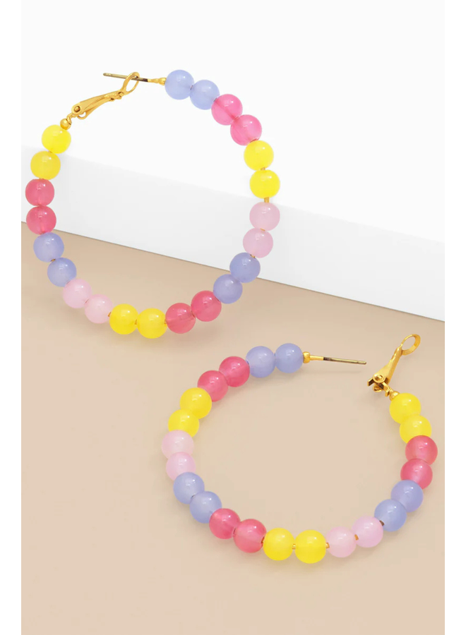 Multicolor Glass Bead Hoop Earrings